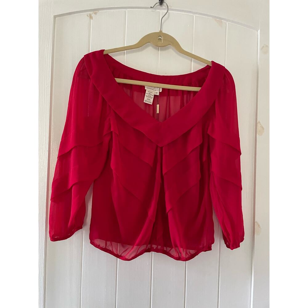 Women’s Red MSSP V neck  Blouse Top size M 3/4 sleeves